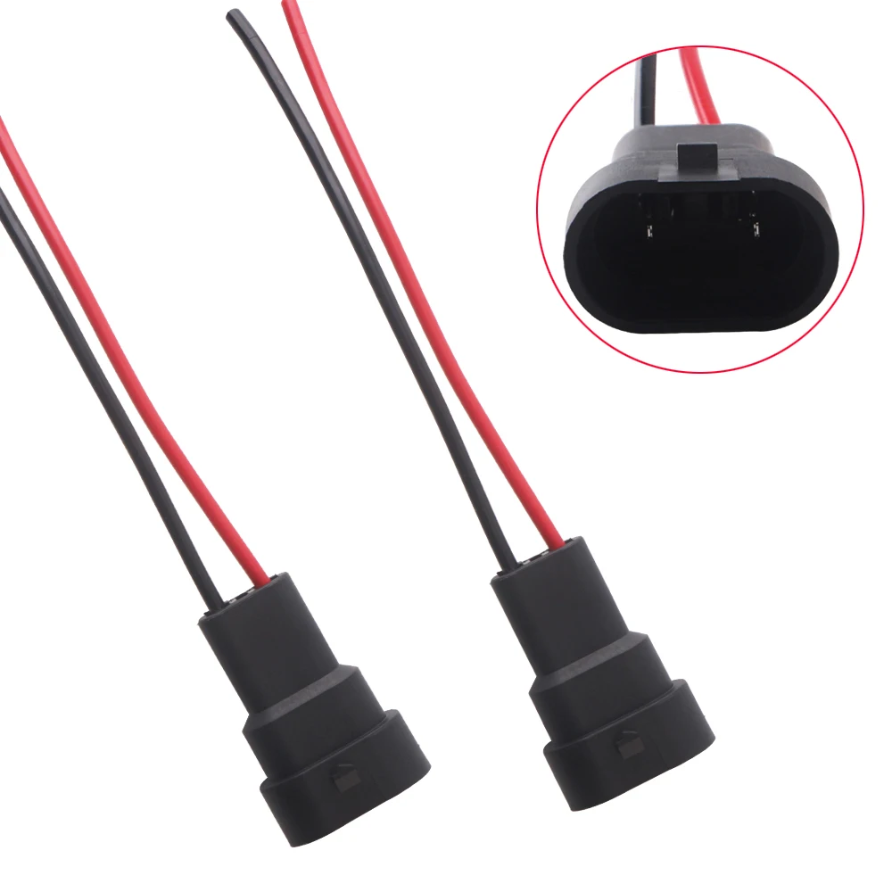 2PCS 9005 9006 H11 Single Slot With Wire 10CM Bulb Socket Headlight Fog Lamp Male Plug Adapter Waterproof Automotive Connector