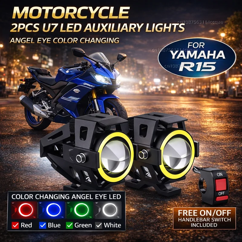 

Waterproof Motorcycle LED Headlight 3000LMW U7 Motorbike LED Driving Fog Spot Light with Switch For YAMAHA YZFR15 YZF-R15 R15 V3