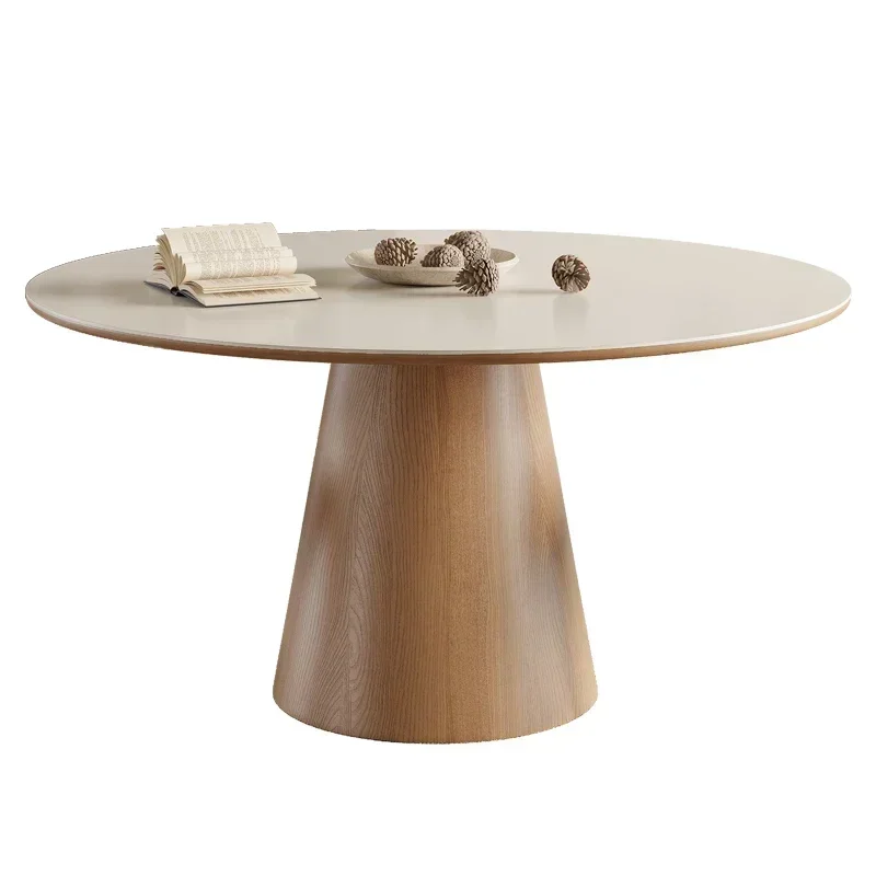 طاولة طعام مستديرة من الخشب الصلب والرخام من Qiji، مجموعة طاولات وكراسي لتناول الطعام على الطراز الكريمي #1