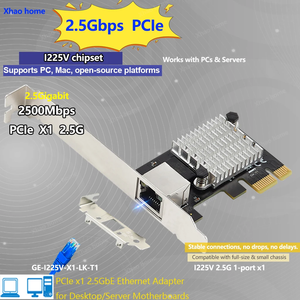 

Для сетевой карты Intel I225V 2.5G PCIe, Ethernet-адаптер 100/1000/2500 Мбит/с для ПК/серверного Plug & Play для Win11/10/8/7/XP/Linux