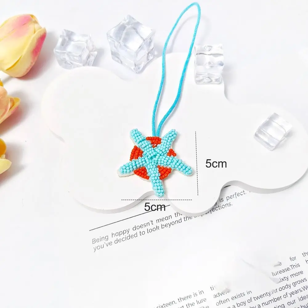 Creative Rhinestone Beaded Keyrings Handmade 3D Sea Horse Starfish Hanging Rope Exquisite Patches Keychain Bag Accessories