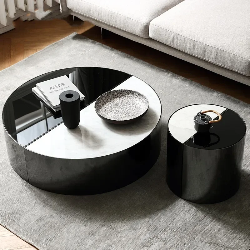 

Marble coffee table simple modern round small household light luxury Italian black coffee table