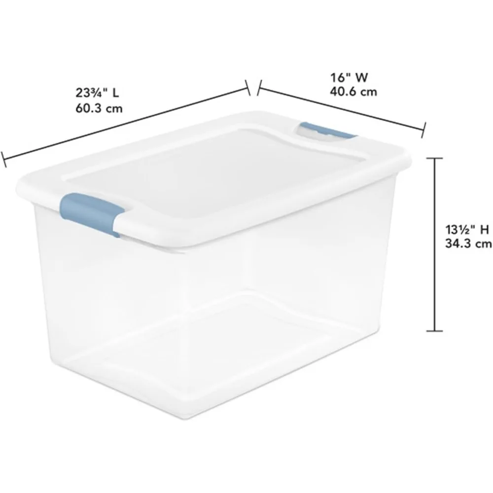 64 Qt Latching Storage Box, Stackable Bin with Latch Lid, Plastic Container to Organize Clothes in Closet, Clear, 30-Pack