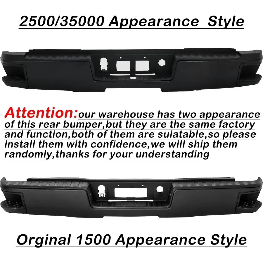 مجموعة المصد الخلفي من الفولاذ لسيارة تشيفي سيلفرادو 1500 جي إم سي سييرا 1500 بدون فتحات مستشعر الحديقة المصد الخلفي الأسود