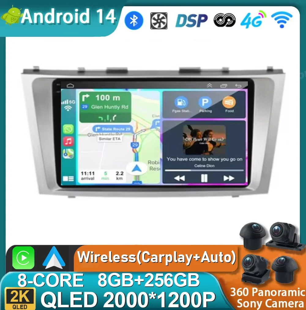 Android 14 For Toyota Camry XV40 2005-2011 2K QLED Android Car Radio Multimedia Video Player GPS Stereo CarPlay Head Unit