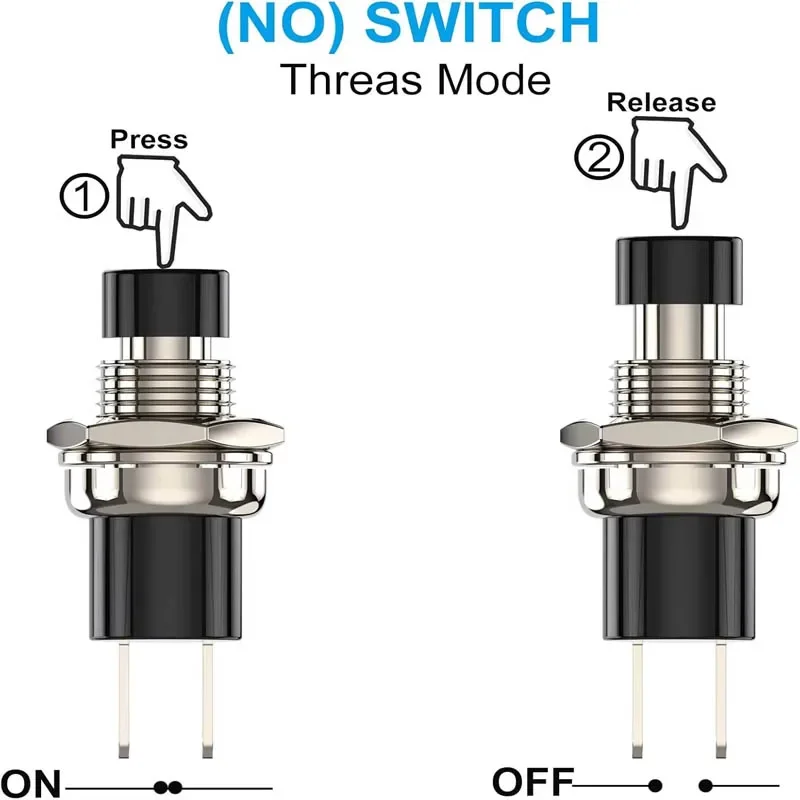 6pcs Momentary Push Button Switch, 1A 250VAC SPST Mini Pushbutton Switches Normally Open(NO) Black & Red Cap