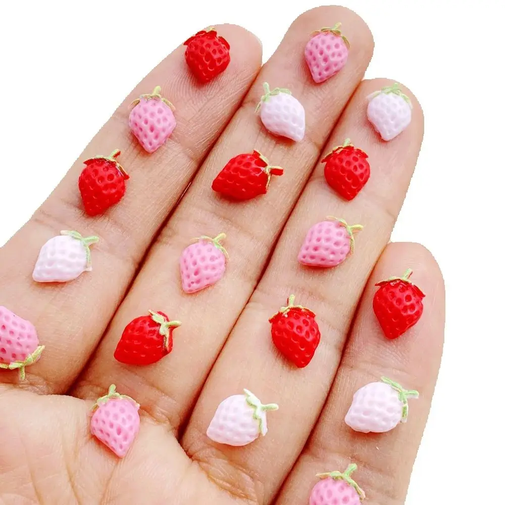 50pcs Resin Cute 3D Mini Strawberry Flat Back Rhinestone Scrapbook DIY Craft For Nail  Decor Jewelry Accessories
