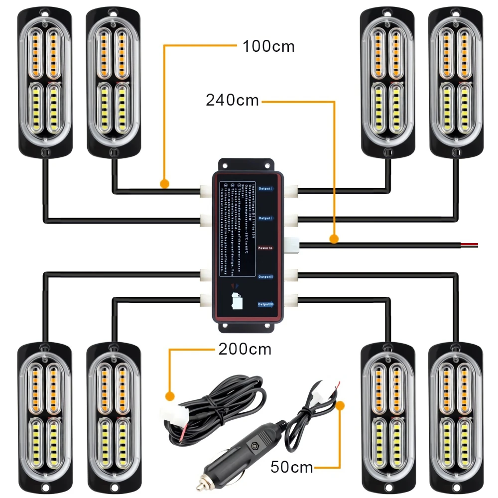 

1 Set 8*24 LED 12V Strobe Lights For Car Emergency Ambulance Police Flashing Light With Remote Control Red White Amber Blue