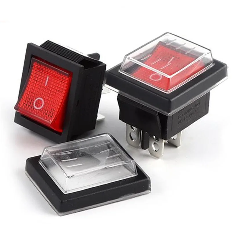 KCD4 Rocker Switch 4-pin Waterproof Button Switch with Light ON/OFF Seal Switch with Red Lighting Car Boat Button with LED Light