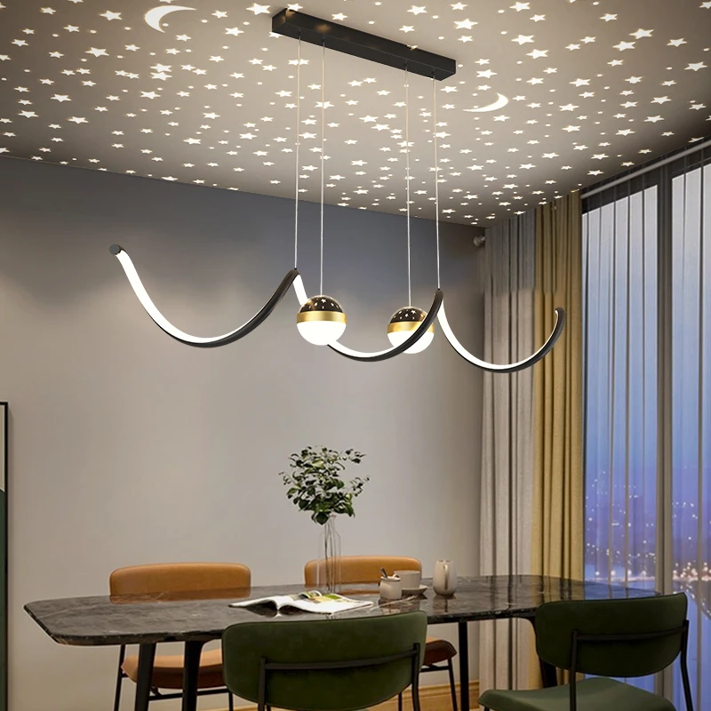 

Star Chandelier Restaurant Creative Wave Strip Hanglamp Kids Bedroom Dining Living Room Decor Home Linear LED Pendant Lights