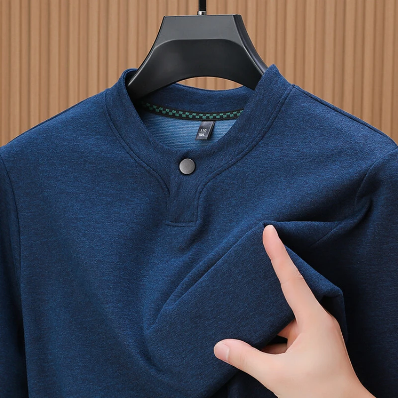 Henry shirt solid color men's thickened autumn and winter season, high quality O-neck long sleeve T-shirt M-4XL