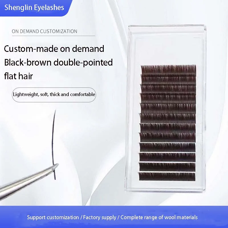 5PCS Black Brown Double Point Flat Lash Extensions, Natural Soft Curl Baby Curl Salon Lashes