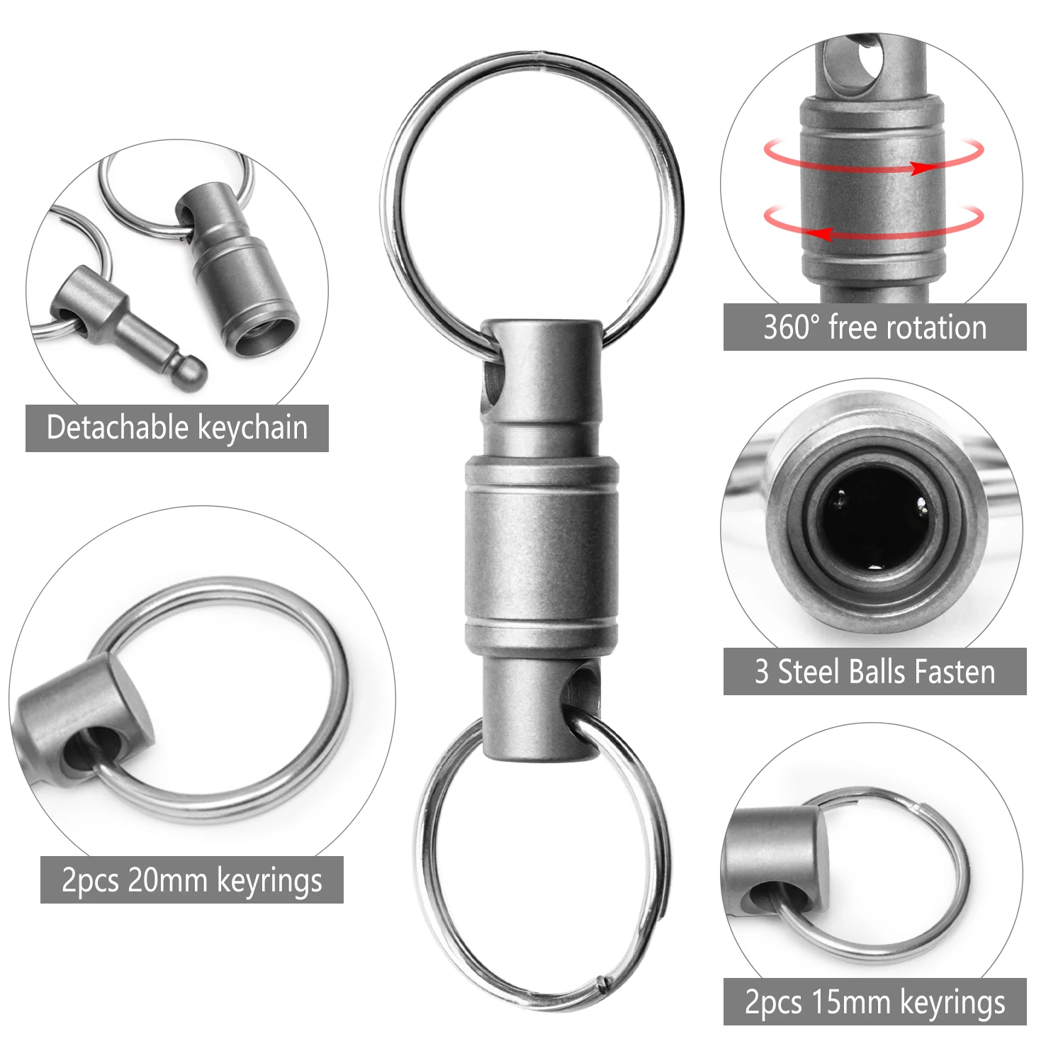 

1pc Titanium Alloy Keychain Cardan Joint Quick Release Double Head Buckle 360 ° Rotation Outdoor Portable Small Tools