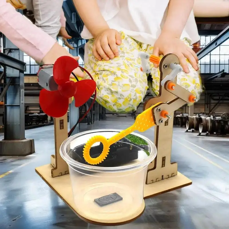 Interactive Wooden Hand-Cranked Bubble Machine Set for Children's Educational Learning