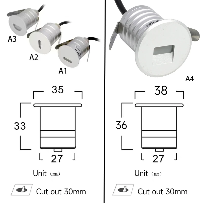 1W DC12-24V IP67 LED Terrasse Éclairage Extérieur Étanche Projecteur Escaliers Étape Mur Lampes Mini Encastré Plancher Pont Coin Lumières