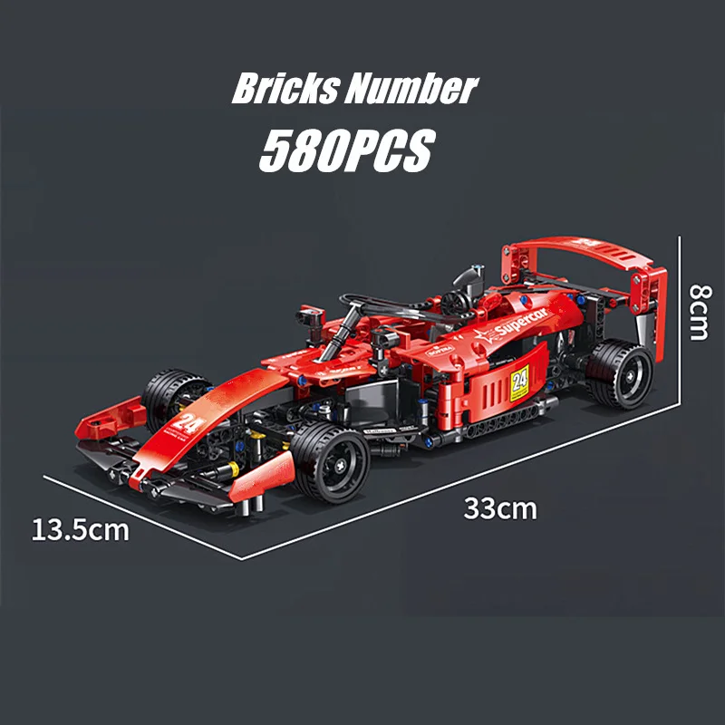 Technical F1 Blocks Red Super Ferraried Sports Car Hypercar Classic Racing Vehicle Model Building Bricks Toys DIY Gifts