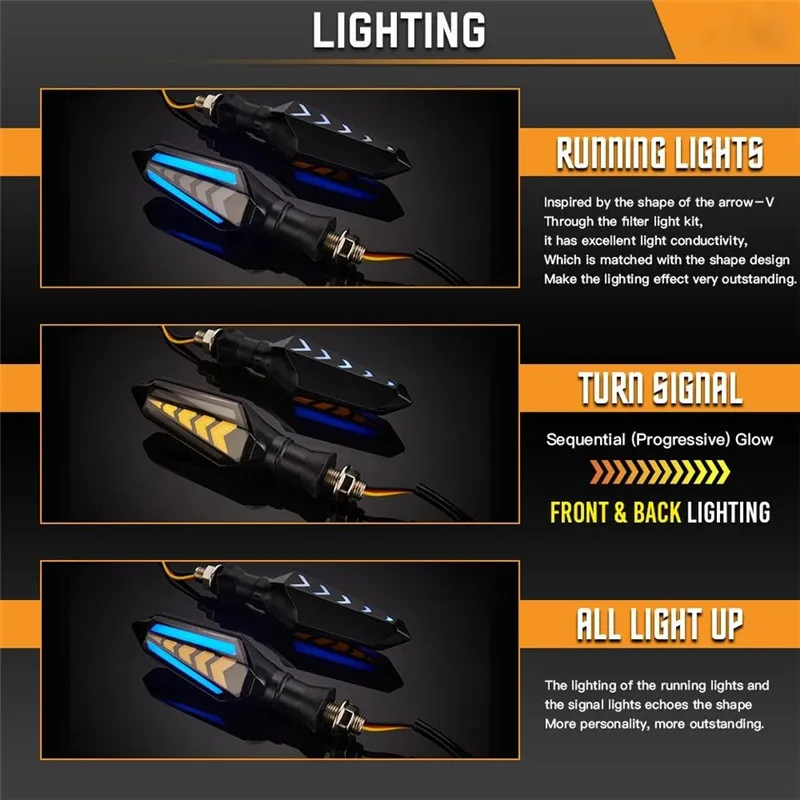 오토바이 회전 신호 LED 표시기 깜박이 빛 흰색 앰버 DRL 화살표 LED 순차 흐르는 12V 10mm For Honda For Yamaha
