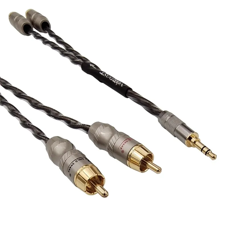 Cabo de áudio duplo Lotus, HiFi febre 3.5, Um aberto dois, RCA macho, Odin 3,5 a 2 Lotus