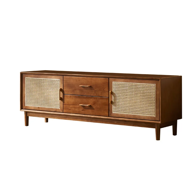 

Solid wood rattan TV cabinet Japanese living room small apartment floor cabinet simple homestay creative rattan locker storage c