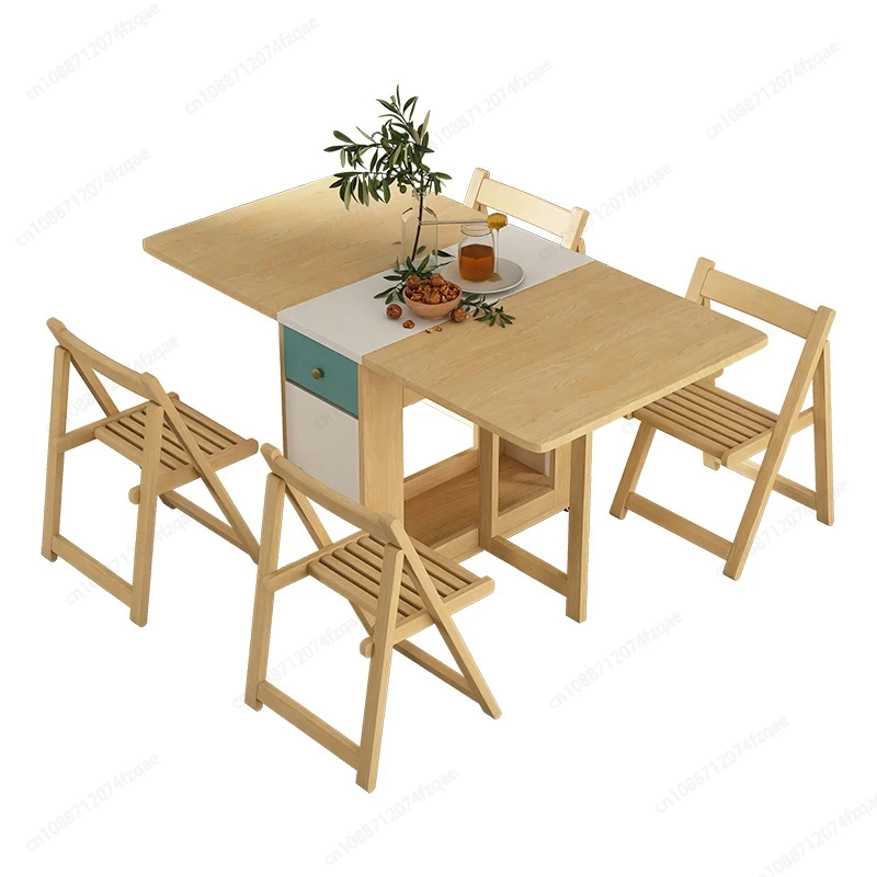 Foldable Dining Table for Small Household,Movable Combination Set,Save Space,1.4mTable With 0,2,4,6 Chairs