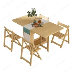 Foldable Dining Table for Small Household,Movable Combination Set,Save Space,1.4mTable With 0,2,4,6 Chairs