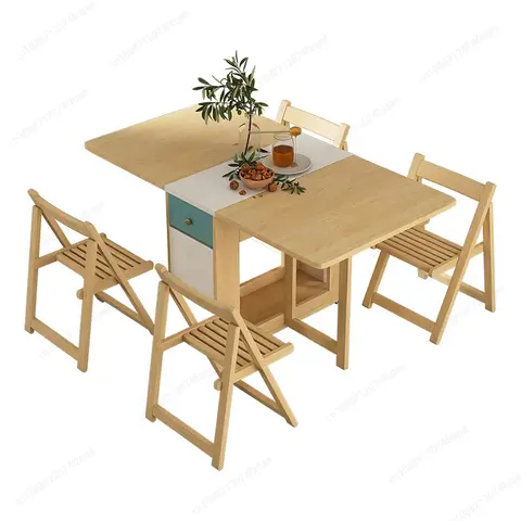 소형 가정용 접이식 식탁, 이동식 조합 세트, 공간 절약, 0, 2, 4, 6개의 의자가 있는 1.4m테이블 Best5