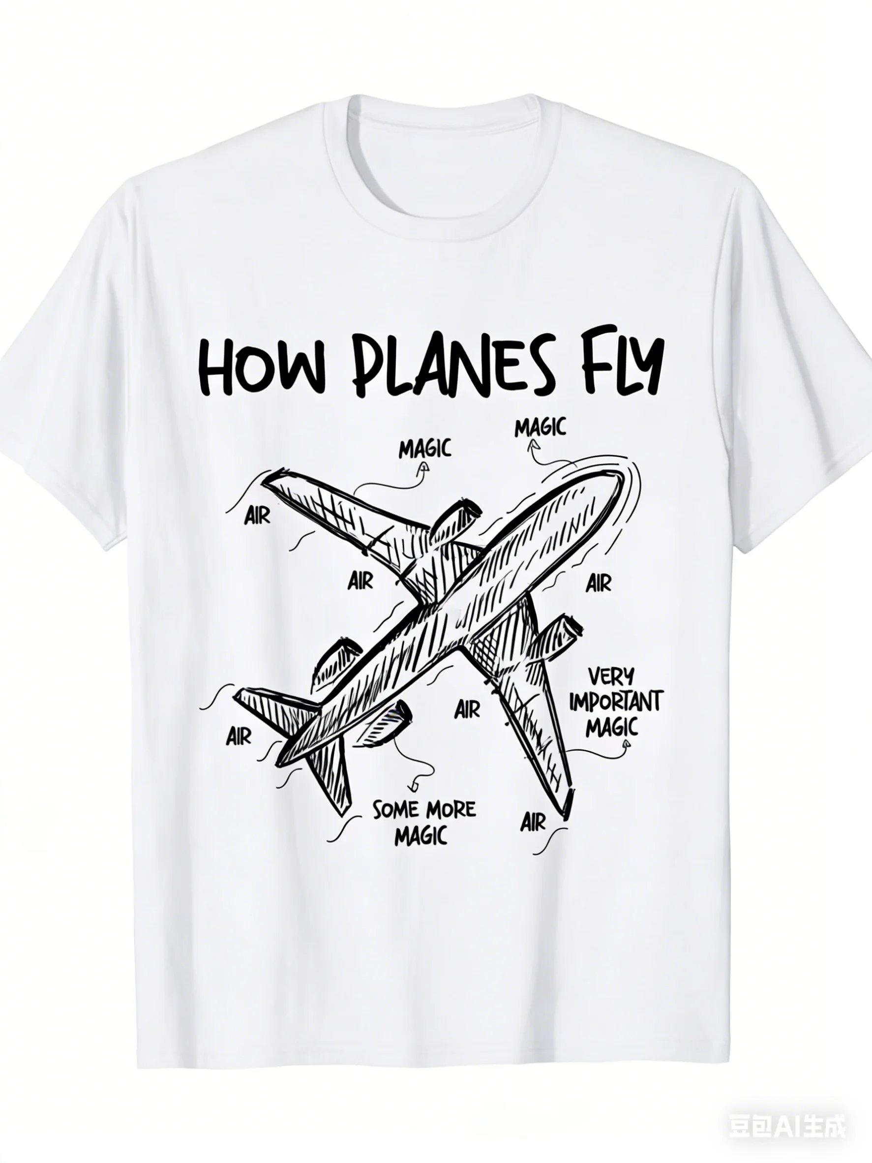 Adult and Children's Retro Graffiti-style Street-busting Airplane Magic Pure Cotton T-shirt, Casual Lines + Playful Text