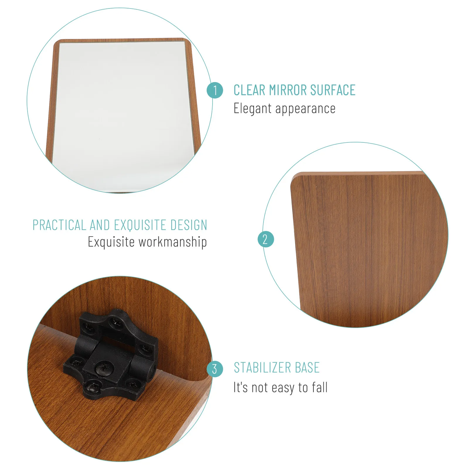 Slim Wooden Makeup Mirror with 360° Swivel for Skincare, Grooming & Vanity Use – Desktop & Dorm Decor