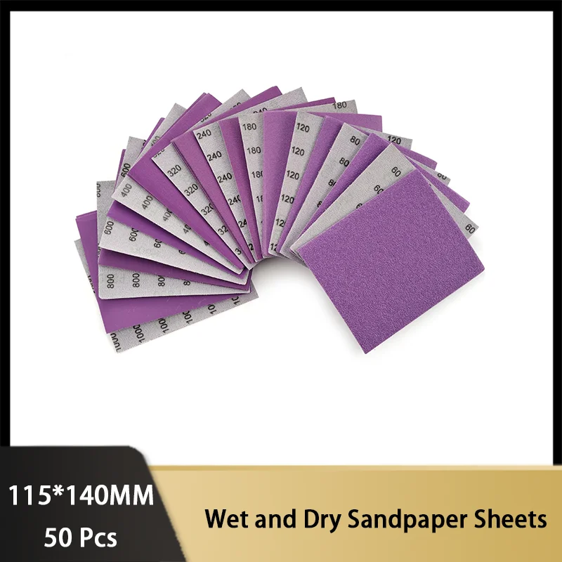 

115*140MM 50 Pcs Purple Wet Dry Sandpaper Sheets for Palm Sander 60-1000 Grit Hook and Loop Sandpaper Sanding Sheets Bundle