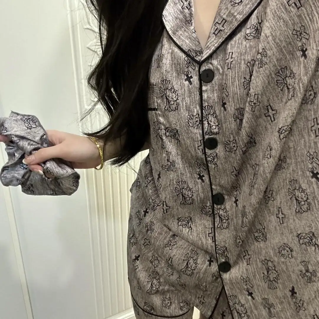 

Hello Kitty Women Students Homewear Kawaii Pajamas Set Cotton Sanrio Casual Polka Dot Summer New Lace Short Sleeve Nightwear Set