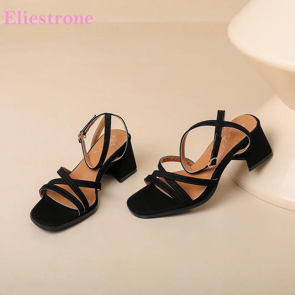 New Summer Classic Black Leopard Women Casual Sandals Sexy Square High Heels Lady Shoes Plus Small Big Size 32 44 48