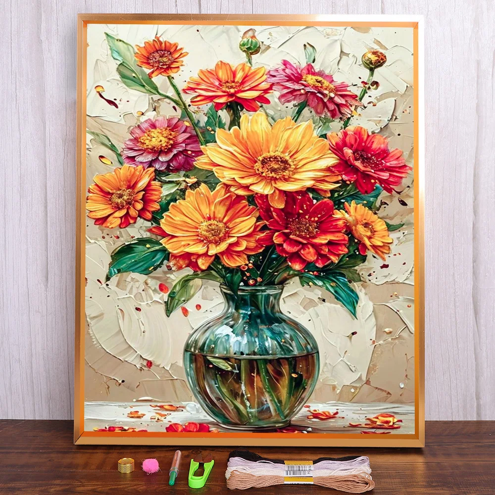 

Still Life Flower Printed Canvas Cross Stitch Full Kit Embroidery Knitting Painting Hobby Handmade Home Decor Promotions Package