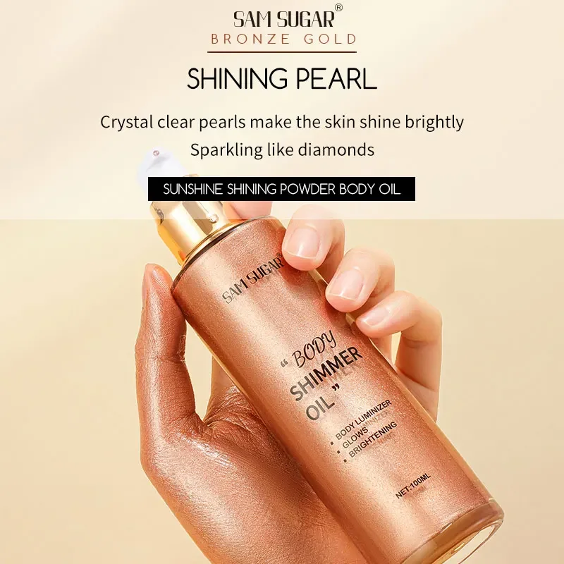 Evidenziatore ad olio luccicante per il corpo in oro rosa perlato da 100 ml - Illuminatore per il viso con glitter Bronzer Illuminatore per il bagliore della pelle Liquido per il trucco
