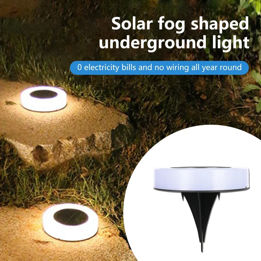 4PCs Outdoor LED Solar Underground Light Cold/Warm/RGB Round Lawn Light IP65 Waterproof For Steps Garden Garden Night Lighting