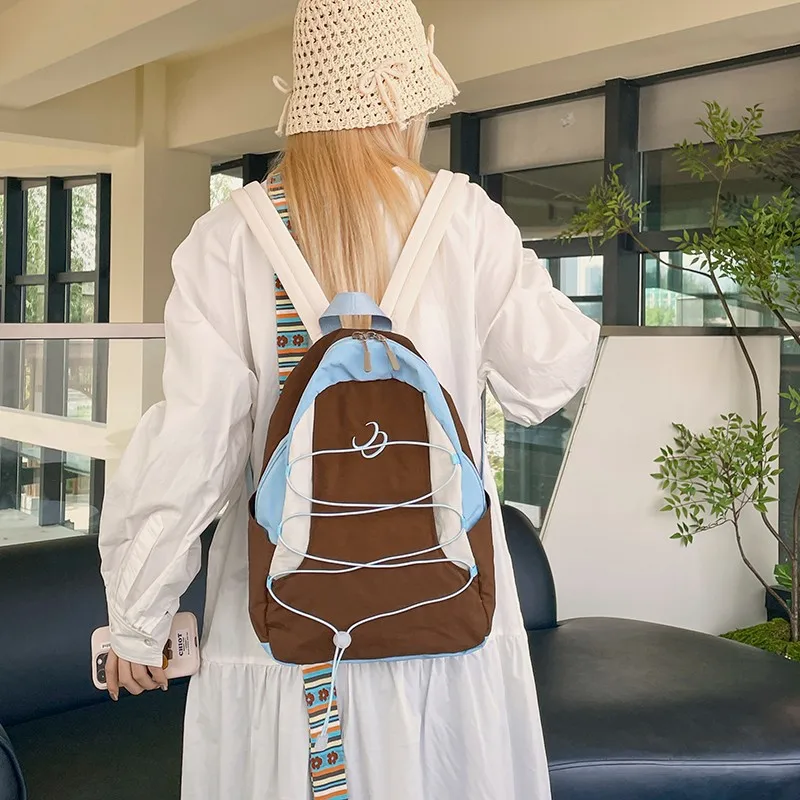 

2025 Trendy Color Block Backpack Stylish Functional Daypack for Women Vibrant Color Block Design with Multiple Compartments