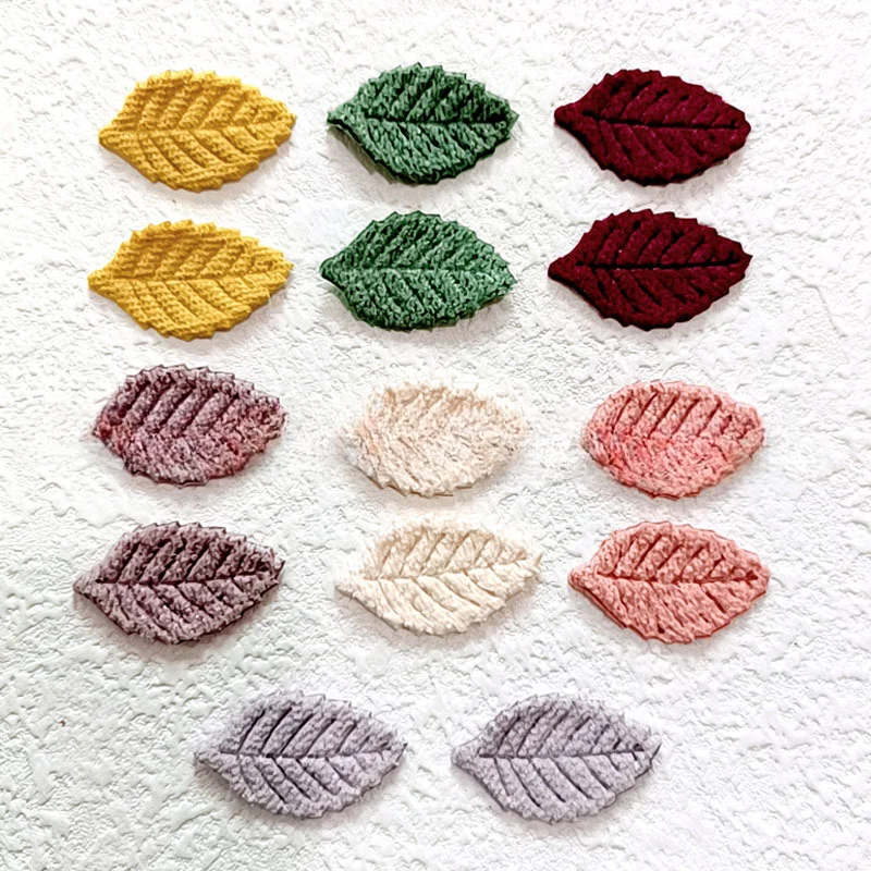 Hot Sale 50Pcs Woolen Leaf Padded Flower Appliques for Children\'s Crafts Headwear Accessories DIY Hair Clip Decoration Wholesale