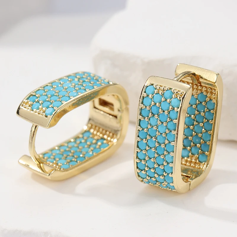 Elegant Turquoise Plated Gold U Shaped Earrings For Women Trendy Design Jewelry Luxury Earrings  Accessory Parties Gift