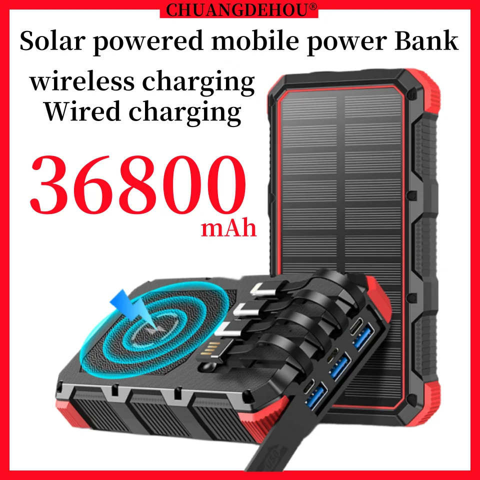 

36800Mah Solar Battery Pack Pd15W Fast Charging, 5V Wireless Fast Charging, Strong Led Light, Easy to Use for Outdoor Emergency, Solar Battery Pack Waterproof, Dustproof, Anti-Fall