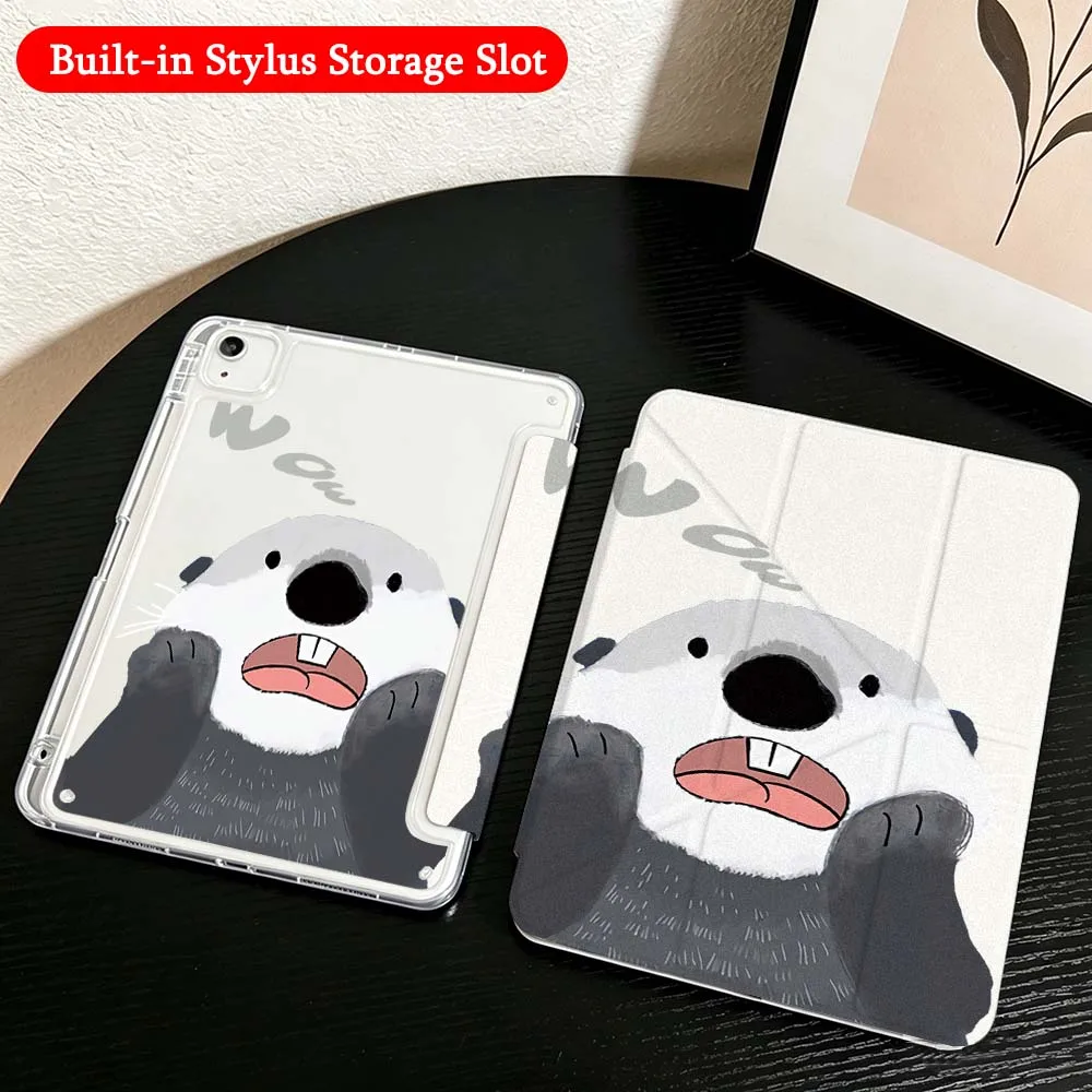 Crocodile Otter Wow Face Case For iPad Mini Pro Air 5 6 7 8 9 10th 11th 11 9.7 10.9 13 inch Transparent Y-Shaped Folding Tablet