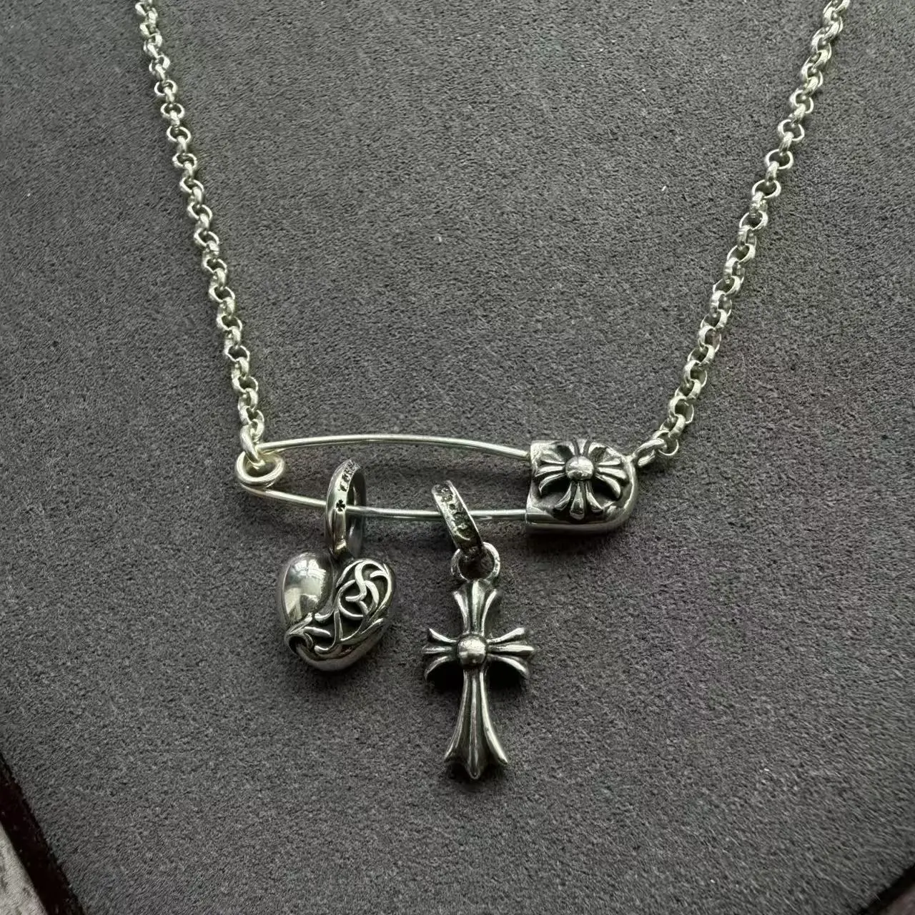 French Luxury Retro Classic High Quality S 925 Silver Double Cross Necklace Gifts Men Festival Party Men's NecklaceFestival Gift