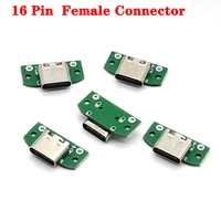 Conectores hembra USB 3,1 tipo c, conector trasero de 16 Pines, enchufe macho usb, terminales eléctricos de soldadura, cable de datos DIY, compatible con placa PCB