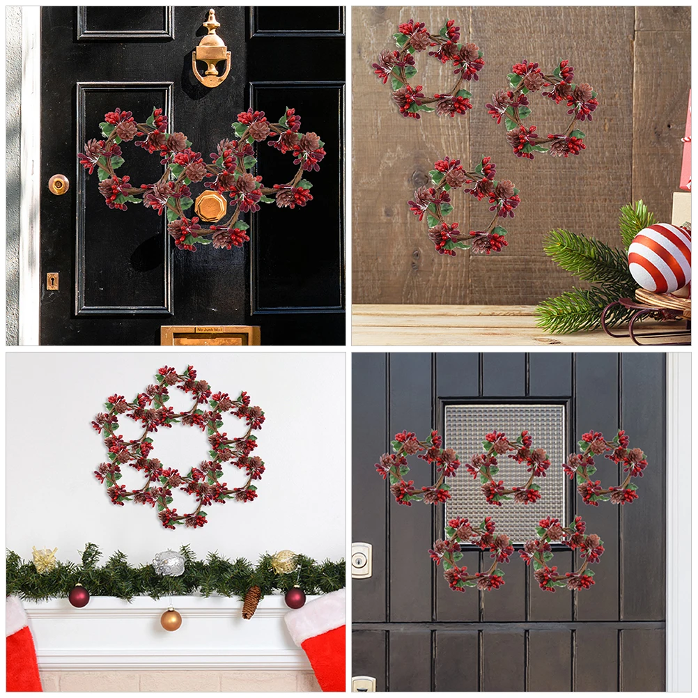 

4 Pcs Artificial Ring Pine Cone Candles Decor Garland Decorations Decorate Candlestick Wreath Iron Wire Ornaments