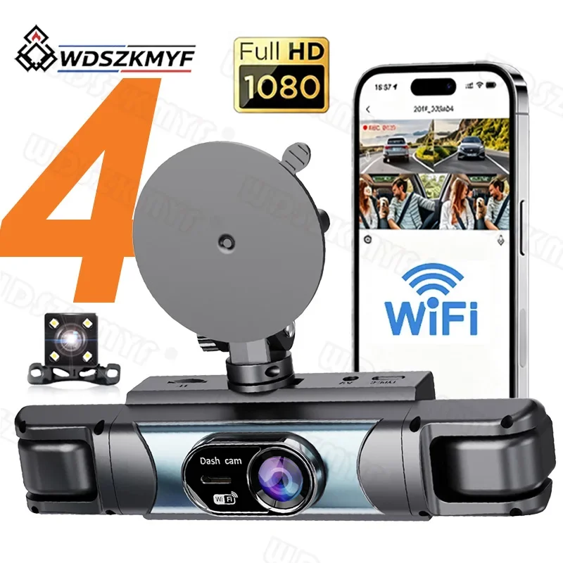 New WIFI 4Channel 360 Degree Car Dvr 1080P Video Recorder WiFi APP Dashcam 24h Parking Monitor Rear View Camera Car Recorder