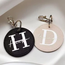 Laser Engrave Leather Key Chain for Lover Wedding Custom Blank Logo Round Keychain Personalize Ring Name Number Car Keyring Gift