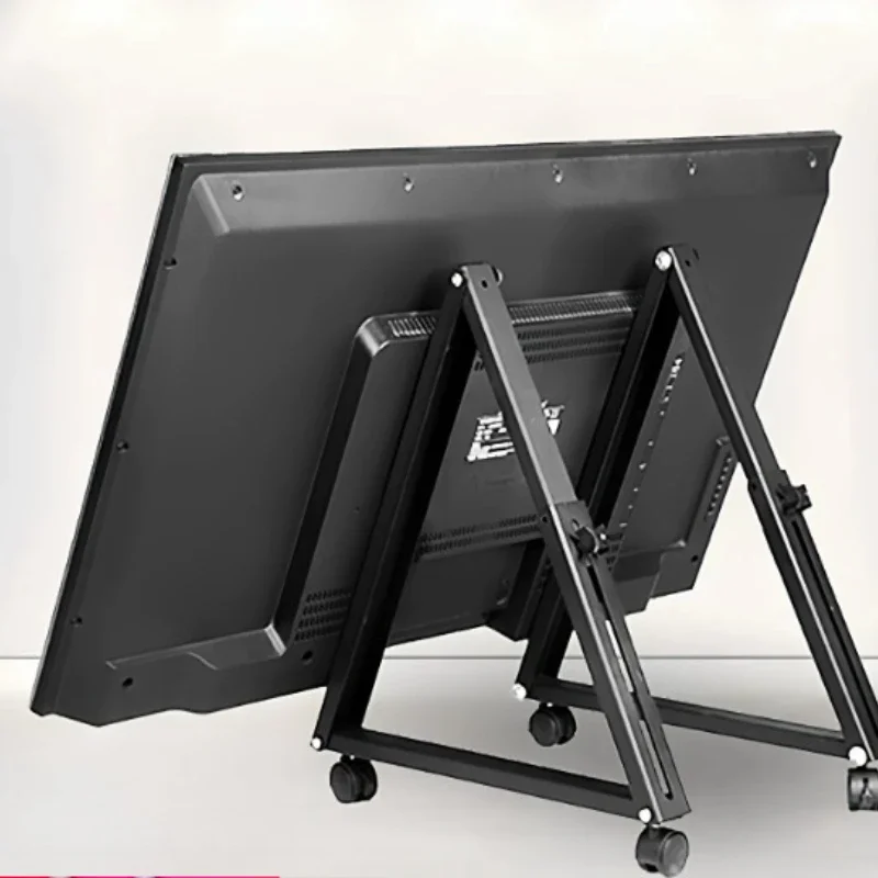 Low Height Movable TV Stage Cart, 32 to 75 Inch Flat Screen Support, Cold Rolled Sheet Tripod Display Stand