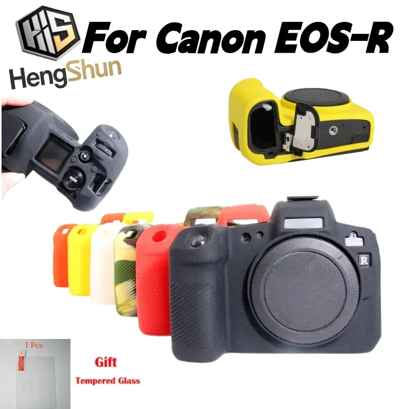 For Canon EOS‑R Soft Silicone Camera Case Shock‑Proof Anti‑Scratch Protective Cover With Free Tempered Glass Screen Protector