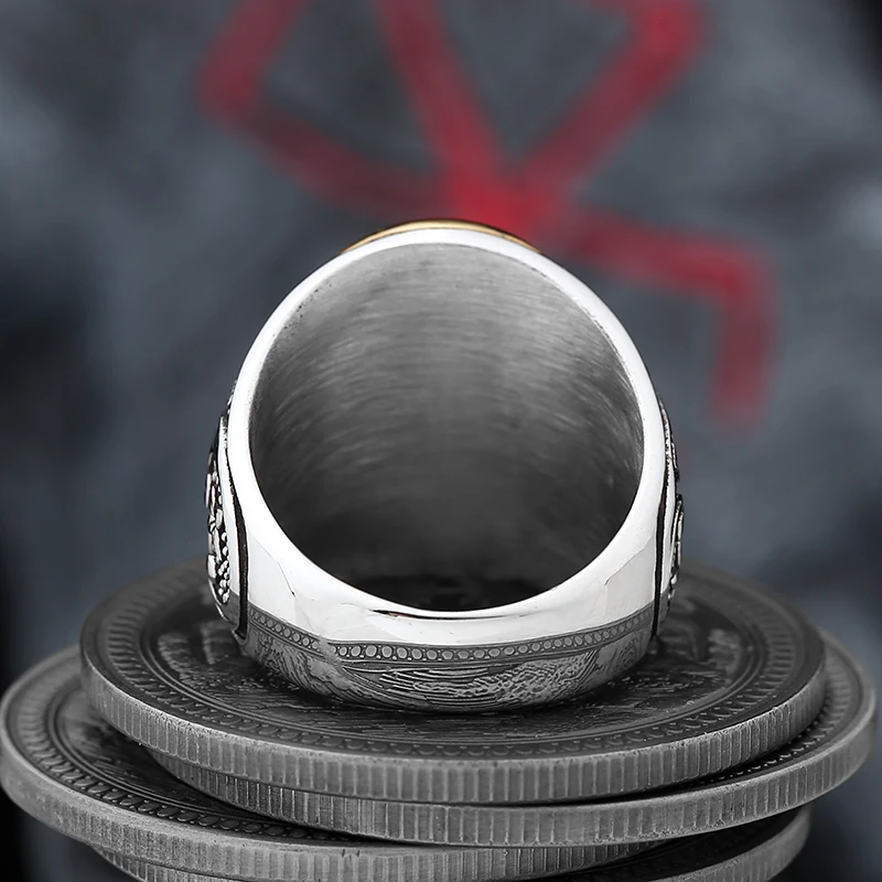 Dropshipping Vintage Sigil Lucifer Rock Ring 316L Stainless Steel Seal of Satan Stone Rings for Men Male Punk Rock Jewelry