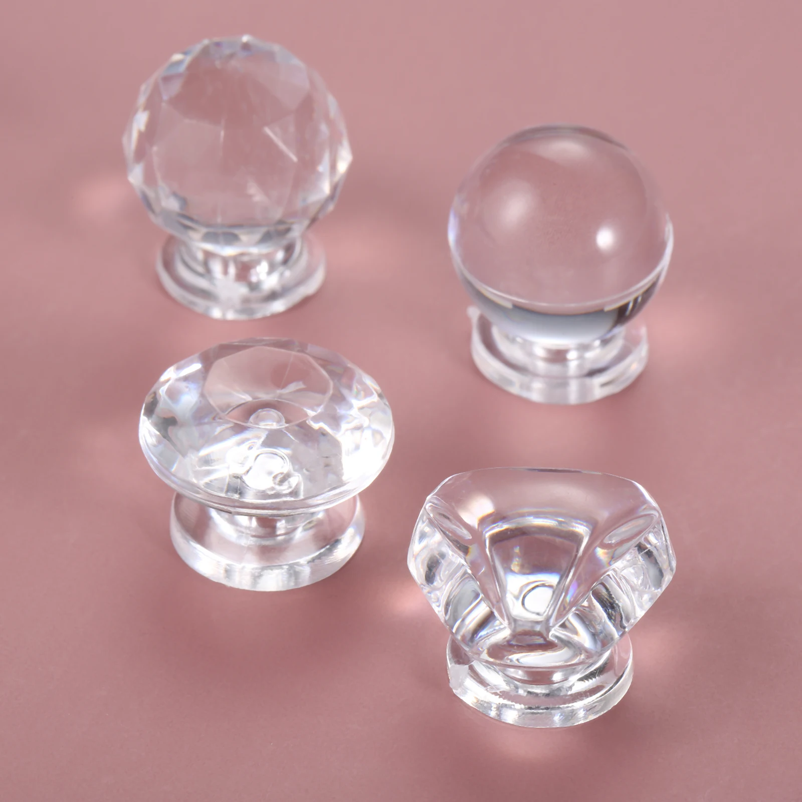 20pcs Clear Acrylic Handle Knob + Transparent Crystal Plastic Pull Triangular/Diamond/Spherical Decor Chest Dresser Box Drawer