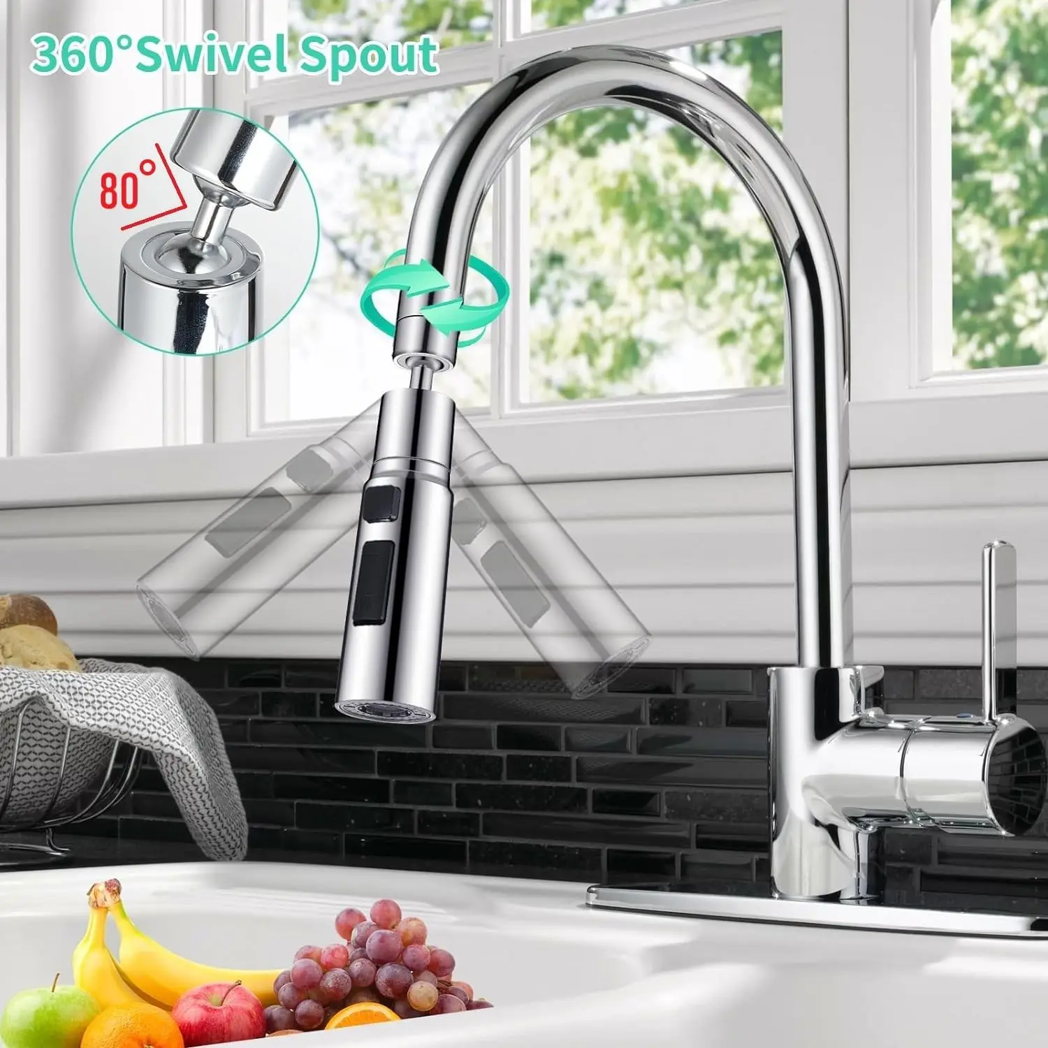 360 ° 3-stufiger verstellbarer Wasserhahn für die Küche, spritzwassergeschützt, für den Haushalt, Universal-Booster-Sprühgerät, Universal-Wasserhahn mit drehbarem Auslauf