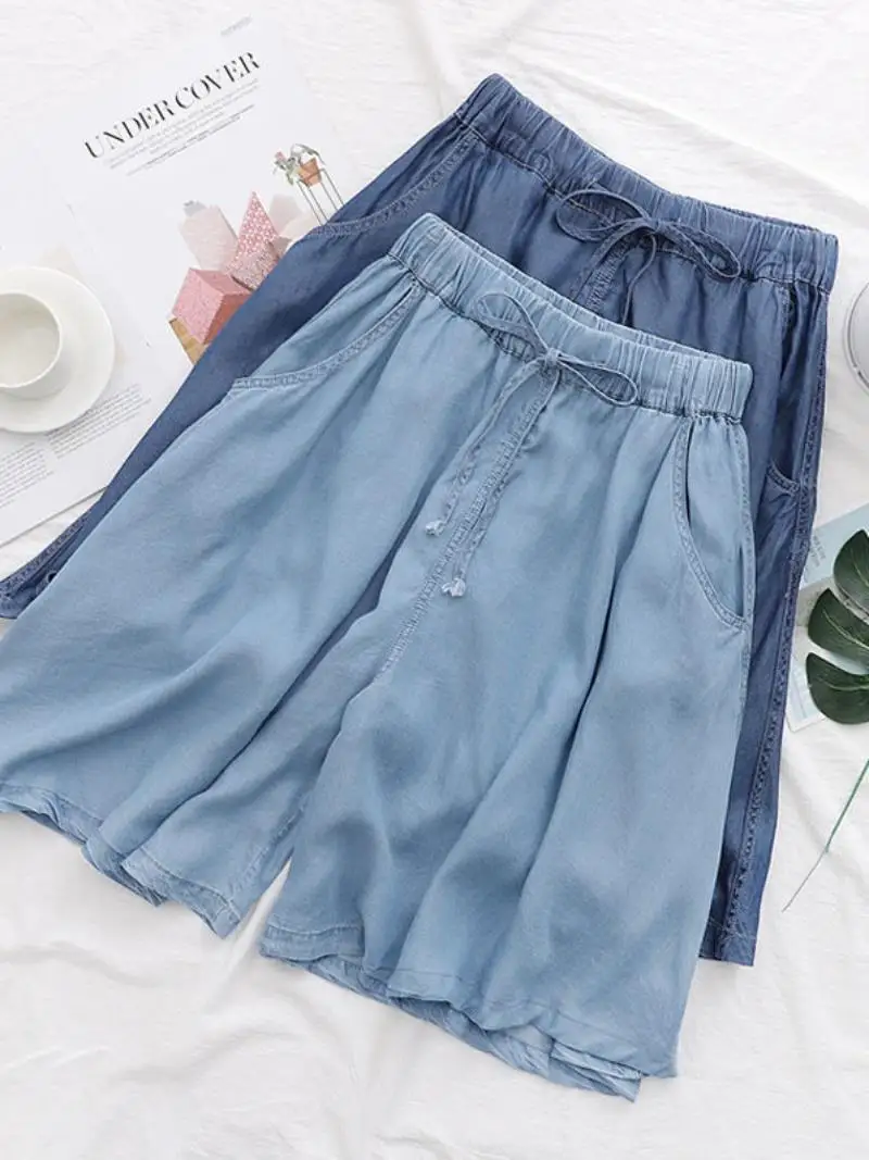 

Широкие джинсовые шорты оверсайз (300 деним) для женщин, свободные, охлаждающие, с высокой талией, средней длины